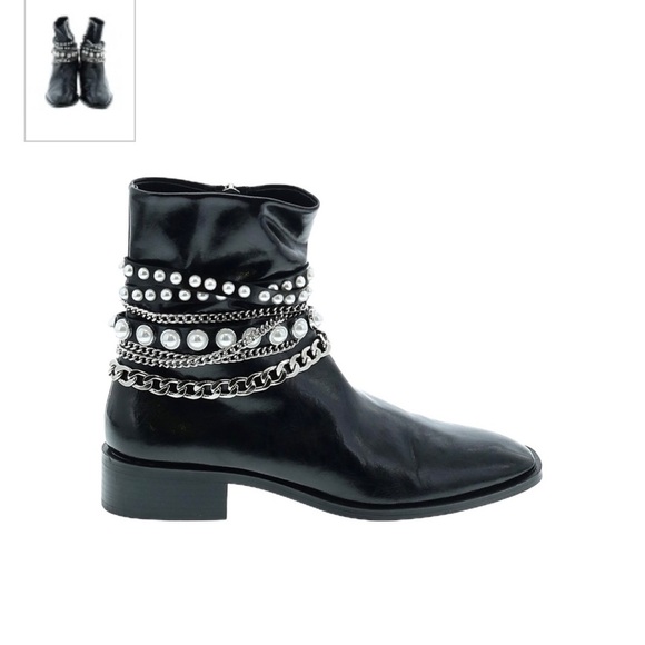 ZARA ankle booties studded, chains black size 37 / 6.5 - Picture 2 of 2